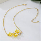 Floral Pendant Necklace – Alloy Resin Flower & Faux Pearl Geometric Necklace, Multi-Color