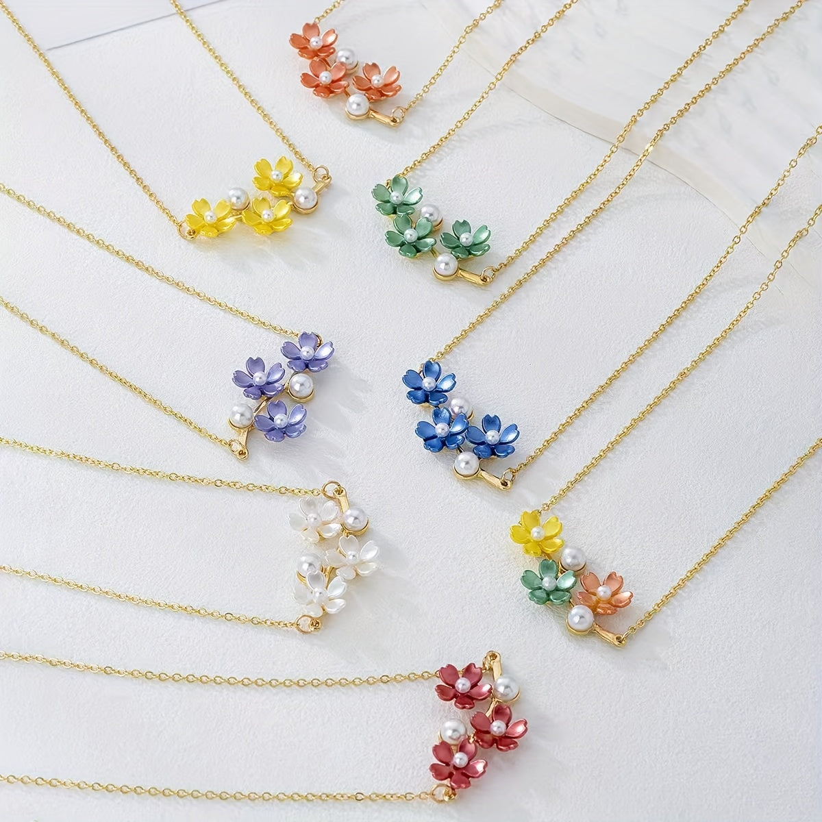Floral Pendant Necklace – Alloy Resin Flower & Faux Pearl Geometric Necklace, Multi-Color