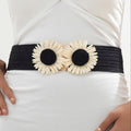 Simia Vacation Sunflower Elastic Belt – Woven Straw Waist Belt for Women