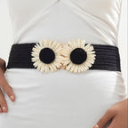 Simia Vacation Sunflower Elastic Belt – Woven Straw Waist Belt for Women