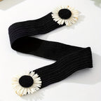 Simia Vacation Sunflower Elastic Belt – Woven Straw Waist Belt for Women