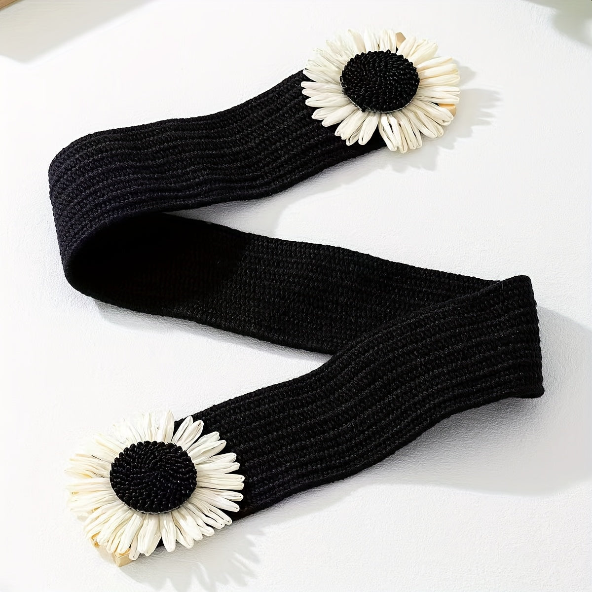 Simia Vacation Sunflower Elastic Belt – Woven Straw Waist Belt for Women