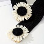 Simia Vacation Sunflower Elastic Belt – Woven Straw Waist Belt for Women