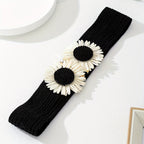 Simia Vacation Sunflower Elastic Belt – Woven Straw Waist Belt for Women