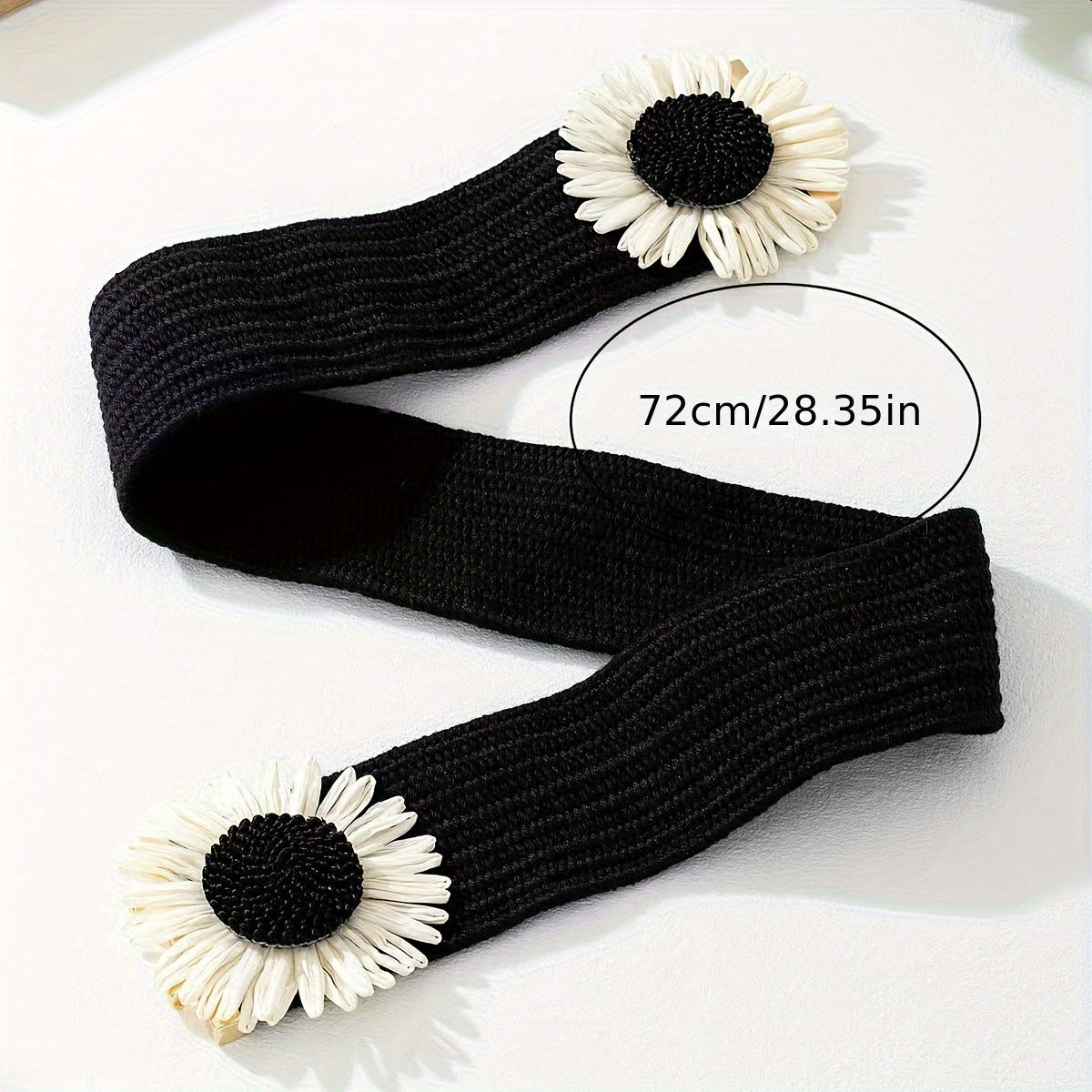 Simia Vacation Sunflower Elastic Belt – Woven Straw Waist Belt for Women