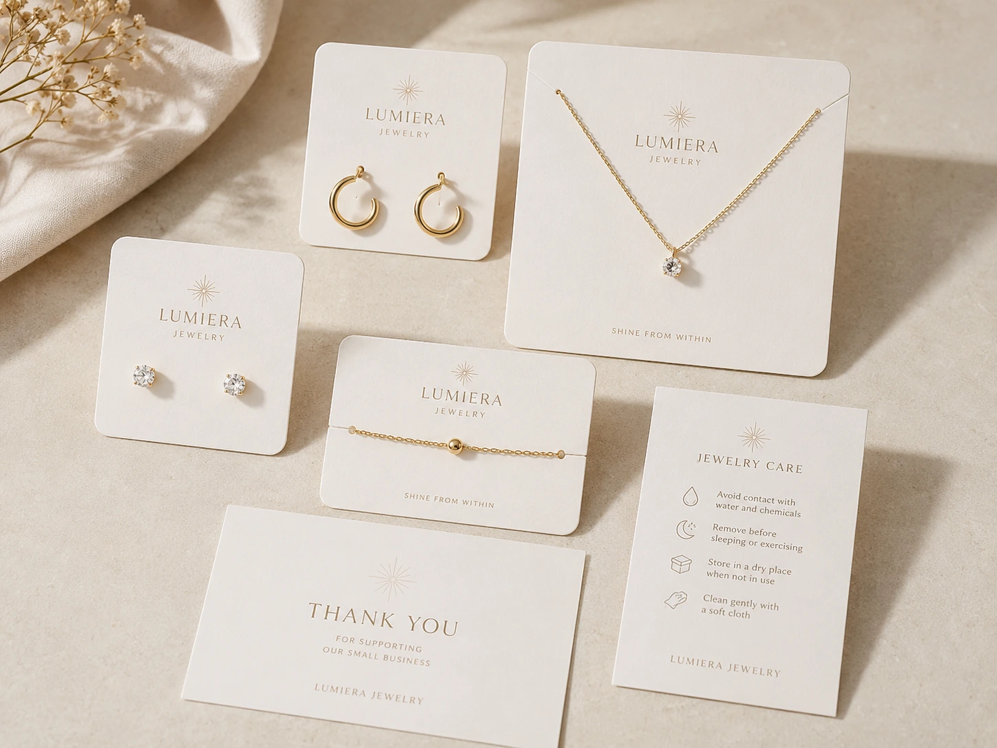 Custom jewelry cards care cards earring cards and necklace cards with logo