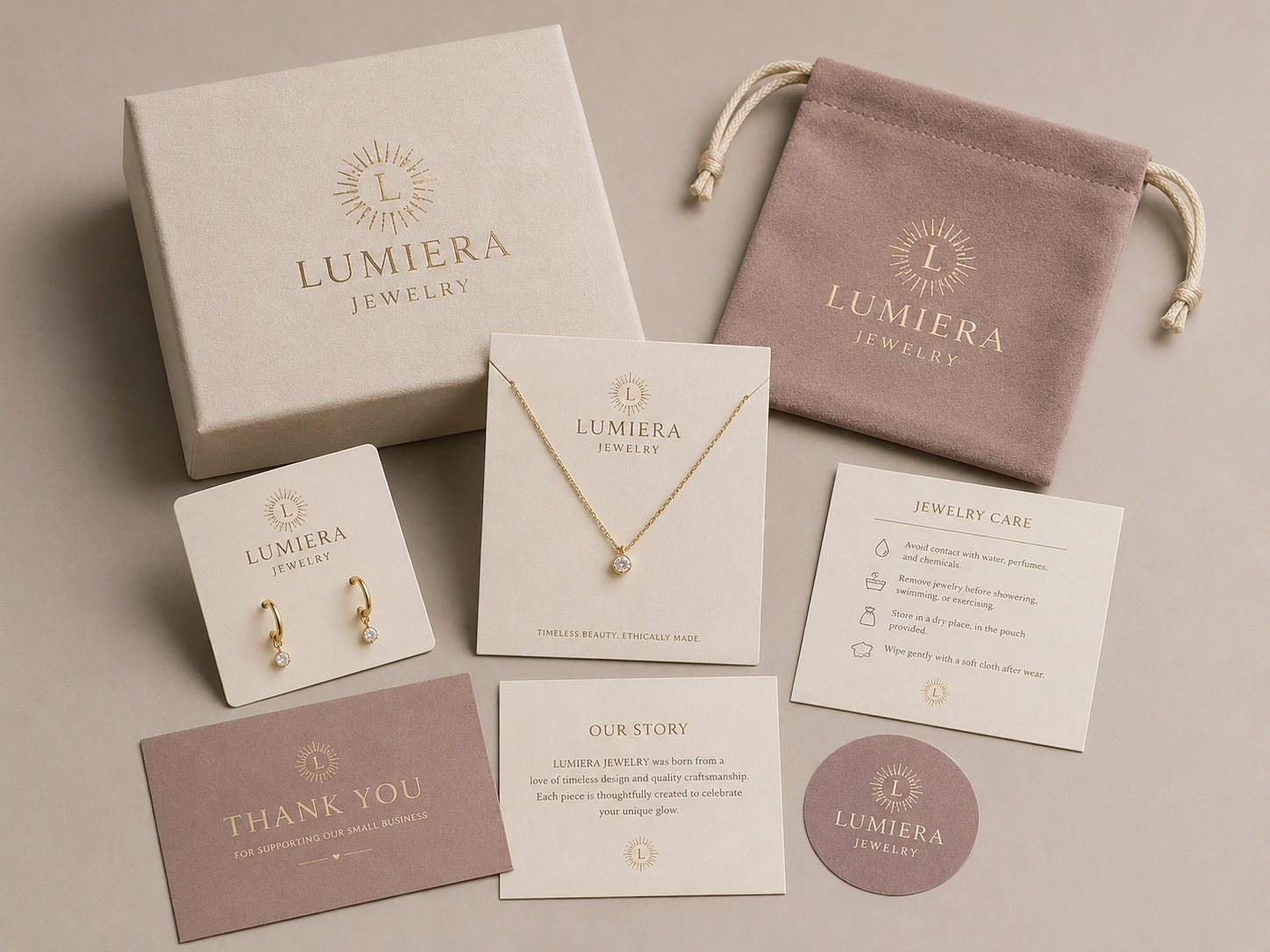 Complete branded jewelry packaging set for private label jewelry brands
