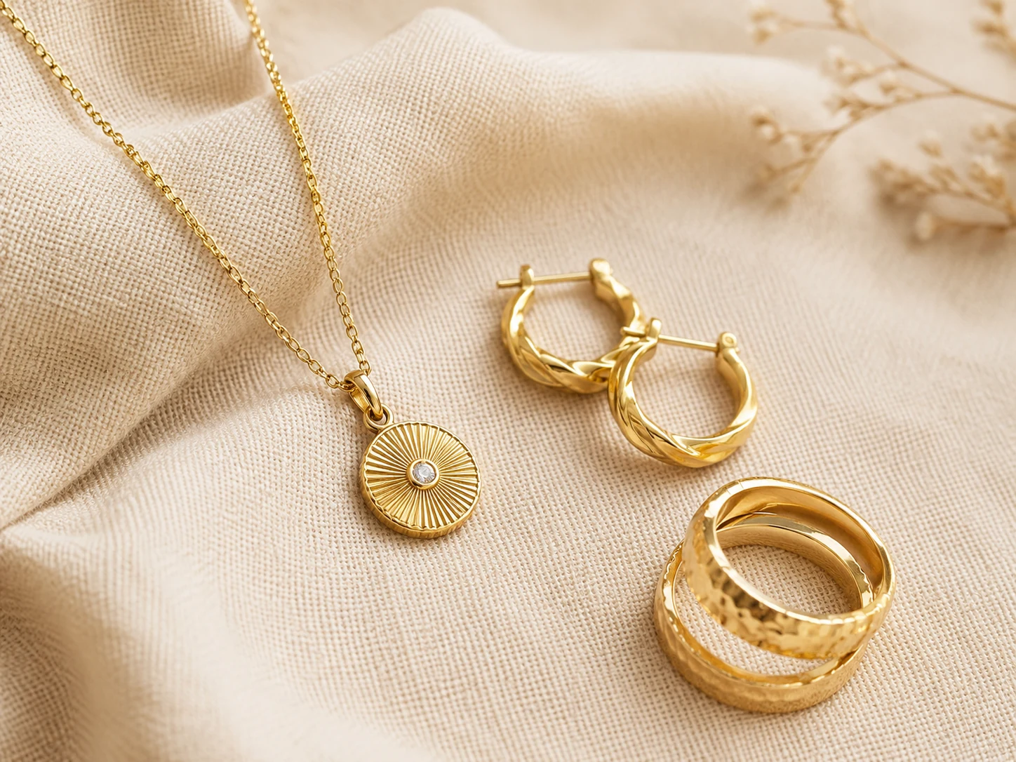Gold jewelry details on soft fabric for custom jewelry manufacturing