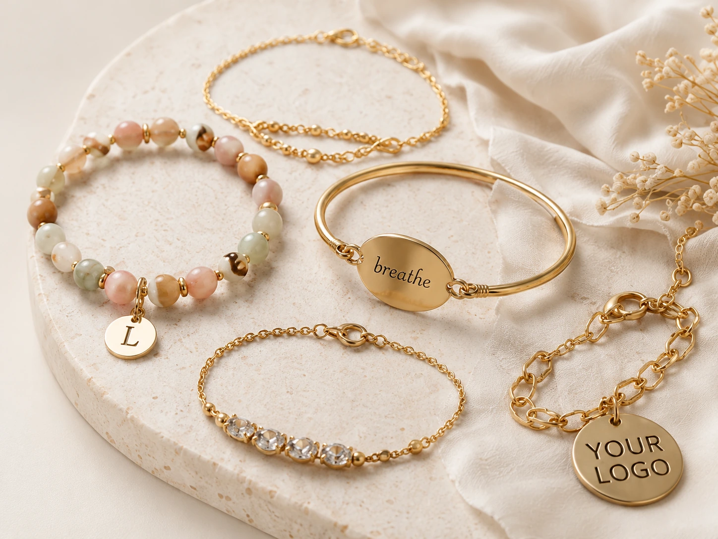 Custom bracelet manufacturer samples with logo detail options