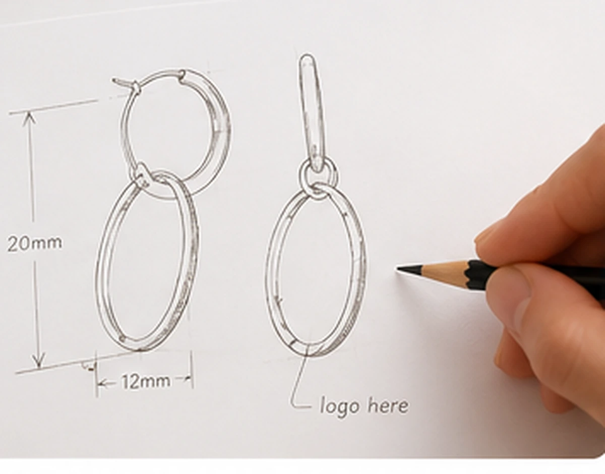custom earrings design sketch and product development