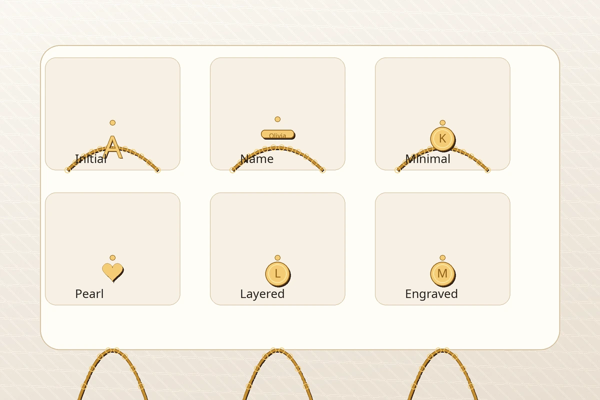 Custom necklace collection ideas with name necklaces, letter pendants and engraved necklaces