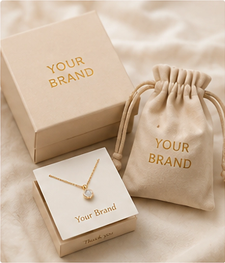 private label jewelry with low MOQ packaging