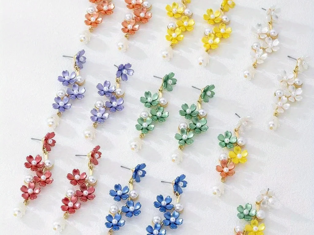 Multicolor Resin Flower Faux Pearl Drop Earrings for boutique jewelry assortments