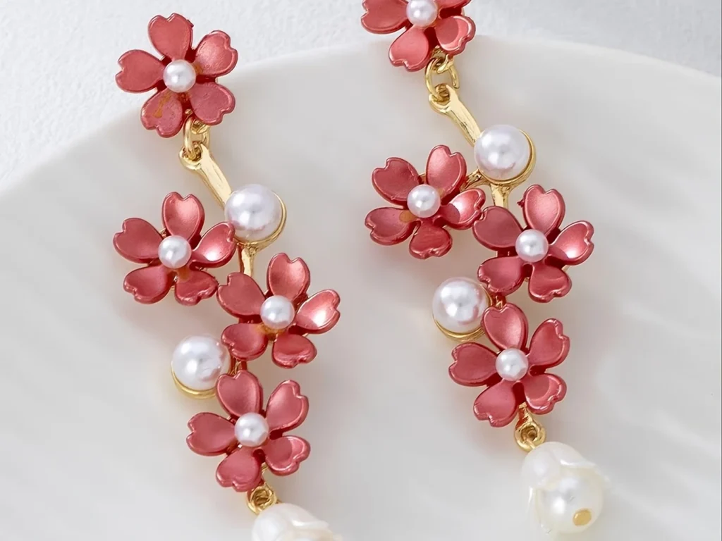 Multicolor Resin Flower Faux Pearl Drop Earrings for gift and accessory shops