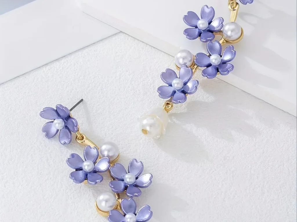 Multicolor Resin Flower Faux Pearl Drop Earrings for private label collections