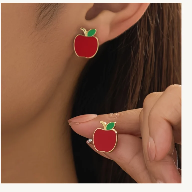 Red Apple Enamel Stud Earrings shown in main product view