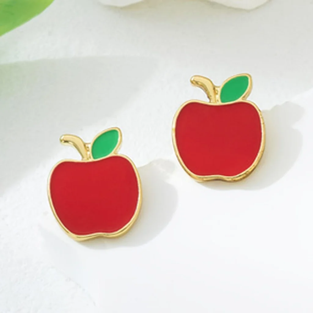 Red Apple Enamel Stud Earrings alternate angle
