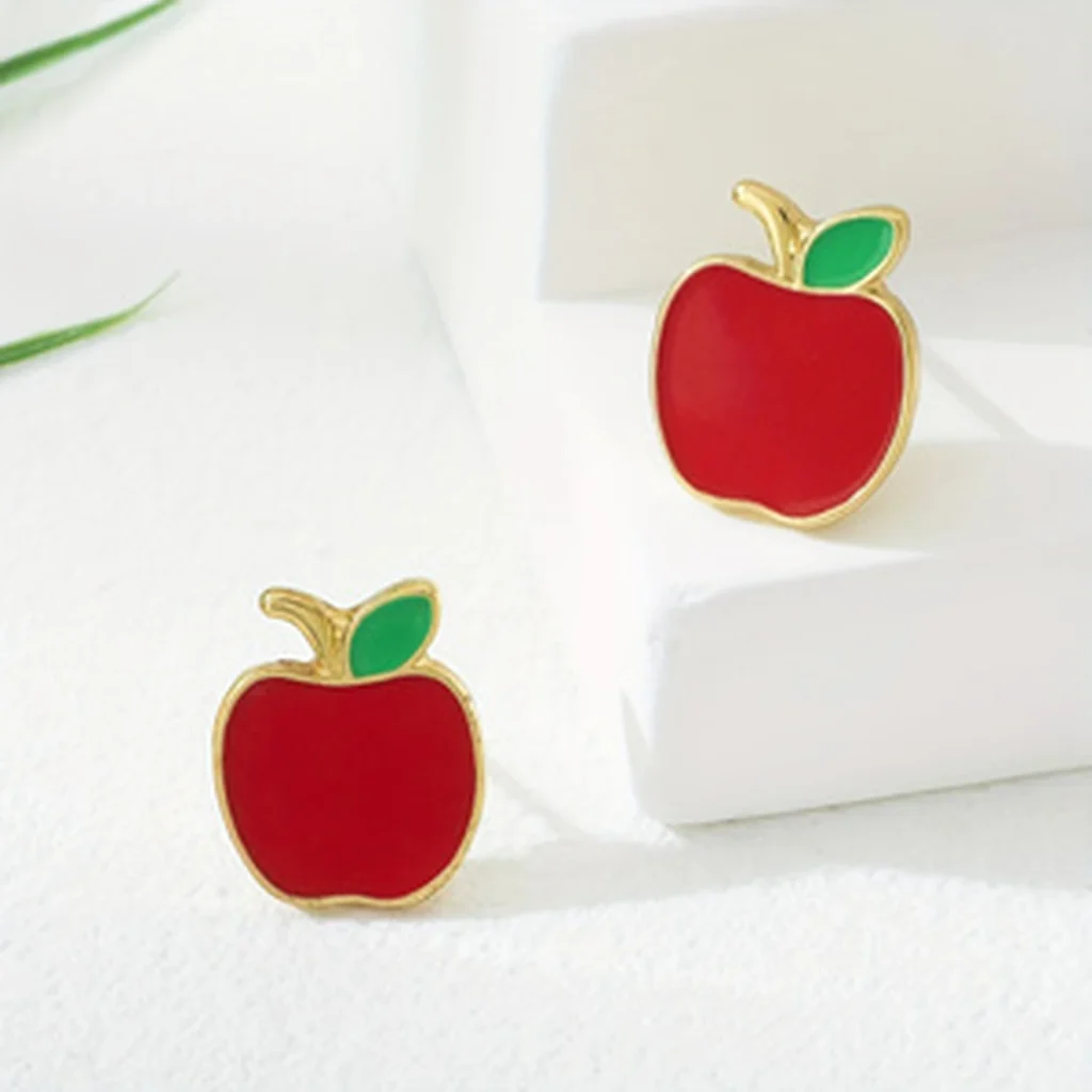 Red Apple Enamel Stud Earrings styled or variant view