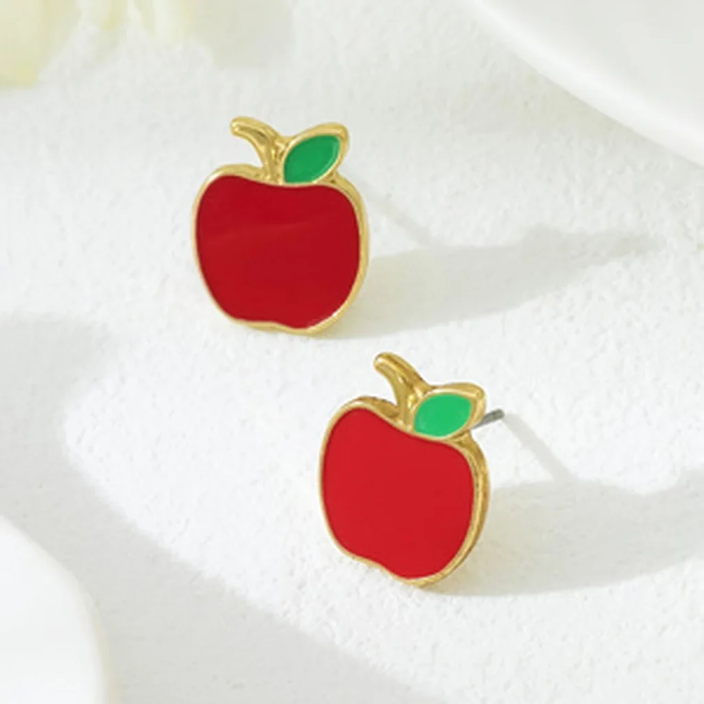 Red Apple Enamel Stud Earrings additional product view