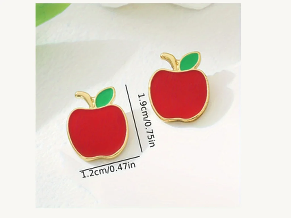 Red Apple Enamel Stud Earrings size reference