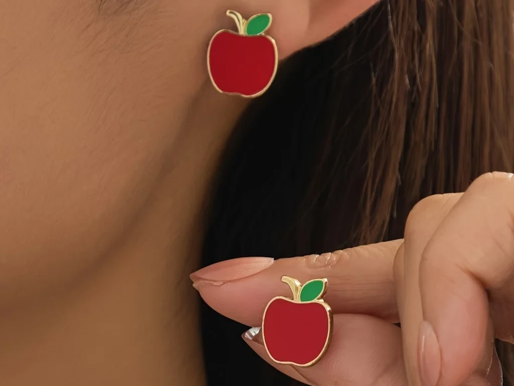 Red Apple Enamel Stud Earrings product structure detail