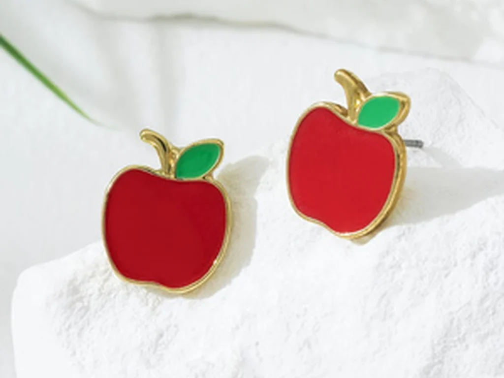 Red Apple Enamel Stud Earrings showing the main design structure
