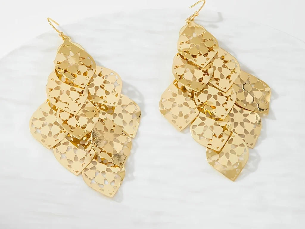 Gold-Tone Filigree Layered Drop Earrings for gift and accessory shops