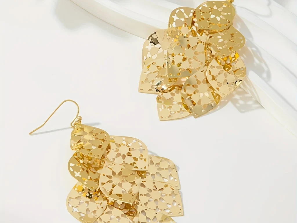 Gold-Tone Filigree Layered Drop Earrings product structure detail