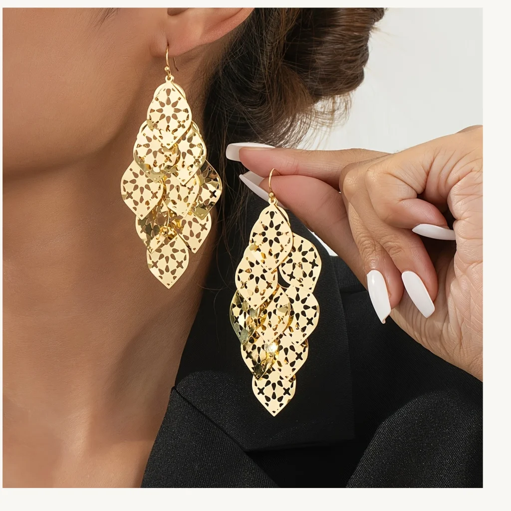 Gold-Tone Filigree Layered Drop Earrings shown in main product view