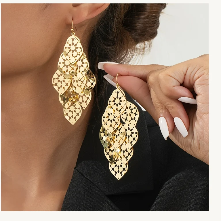 Gold-Tone Filigree Layered Drop Earrings shown in main product view