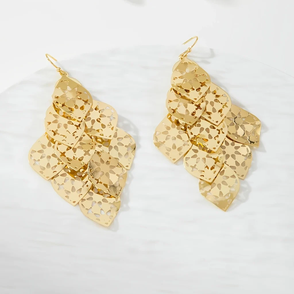 Gold-Tone Filigree Layered Drop Earrings alternate angle