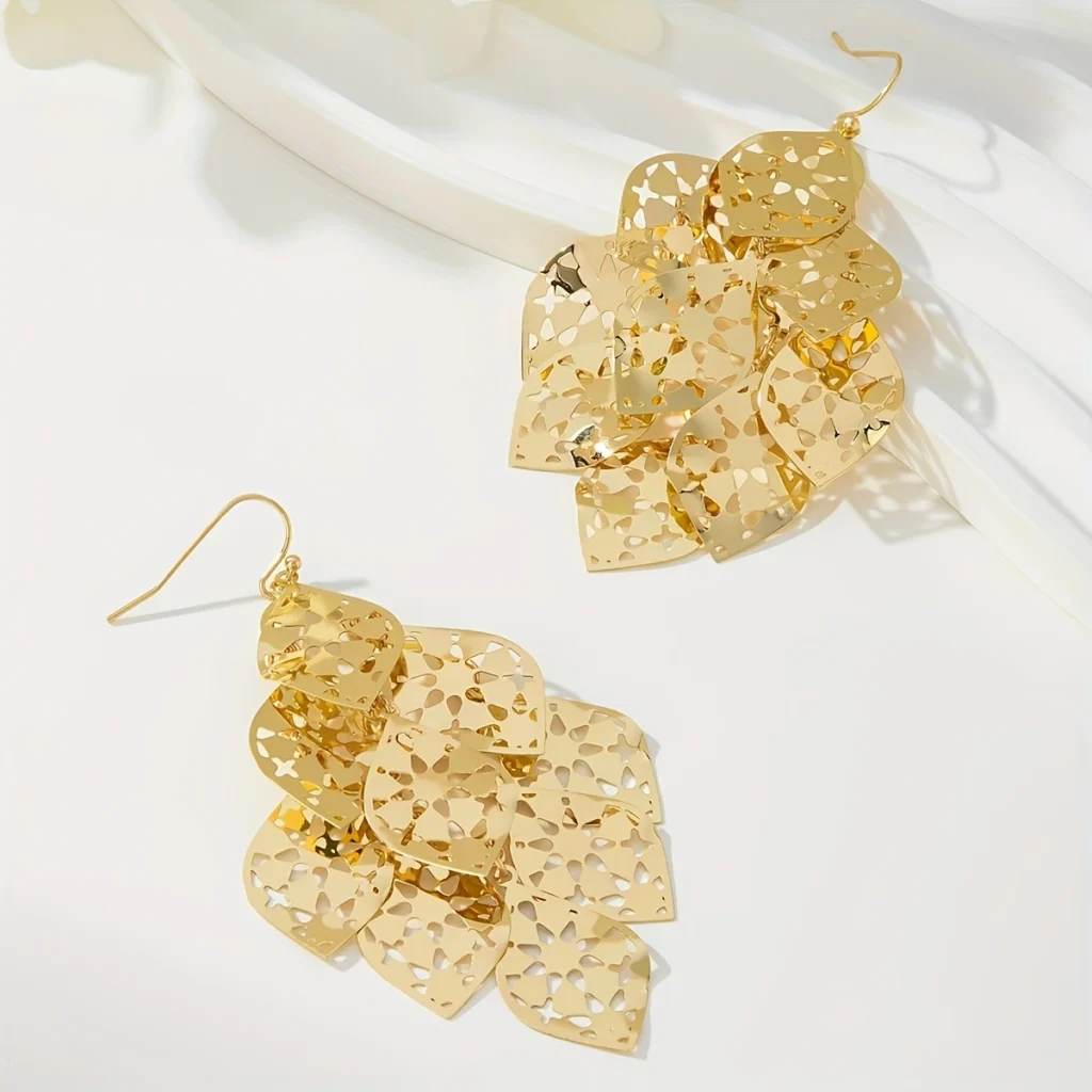 Gold-Tone Filigree Layered Drop Earrings detail view