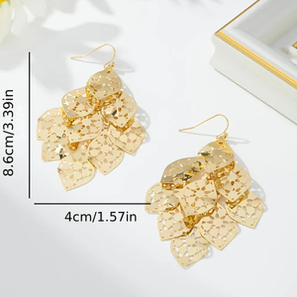 Gold-Tone Filigree Layered Drop Earrings additional product view