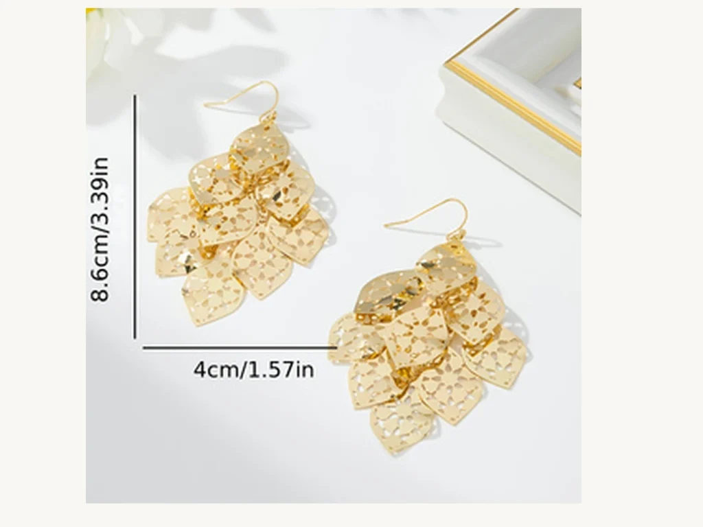 Gold-Tone Filigree Layered Drop Earrings size reference