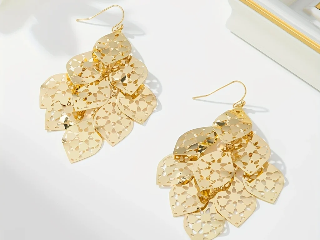 Gold-Tone Filigree Layered Drop Earrings showing the main design structure