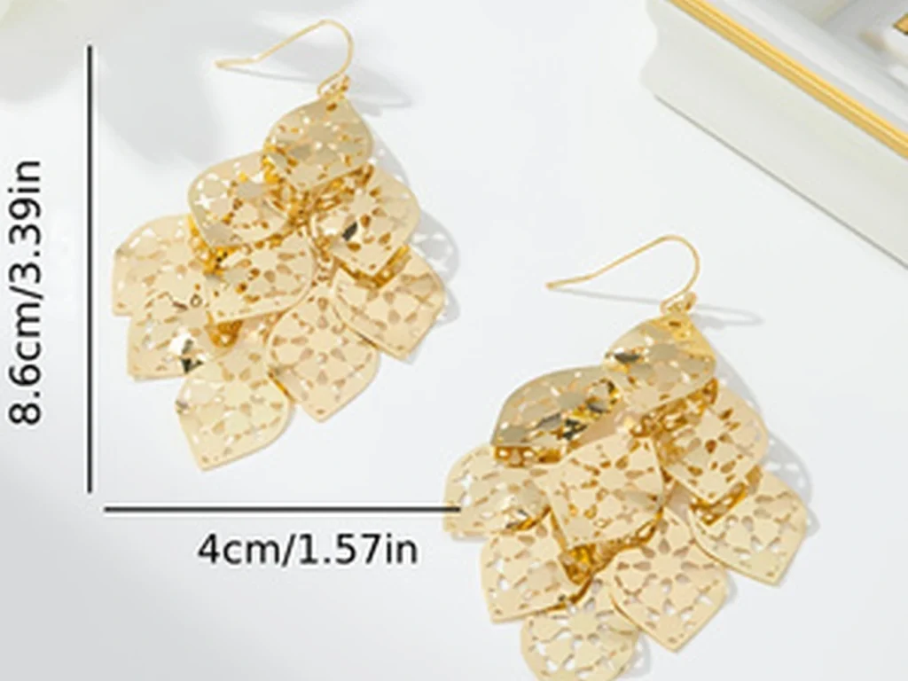 Gold-Tone Filigree Layered Drop Earrings showing styling or color variation