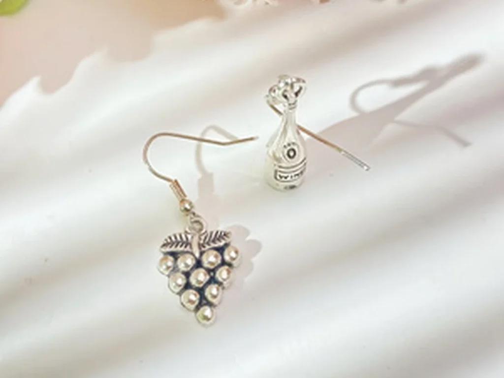 Grape and Wine Bottle Mismatched Drop Earrings for gift and accessory shops