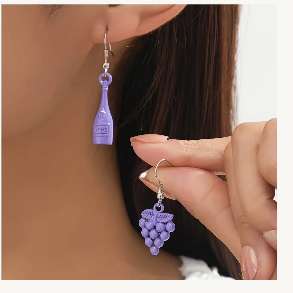 Grape and Wine Bottle Mismatched Drop Earrings shown in main product view