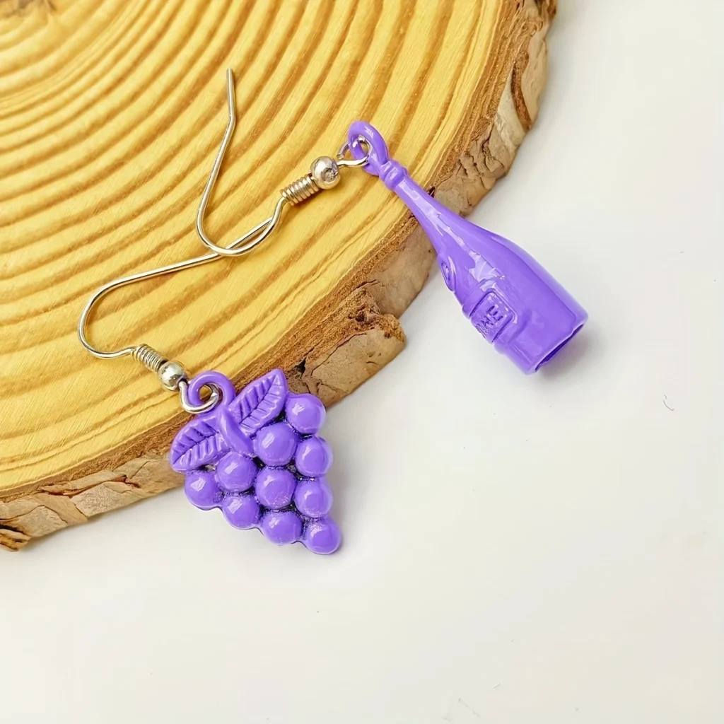 Grape and Wine Bottle Mismatched Drop Earrings additional product view