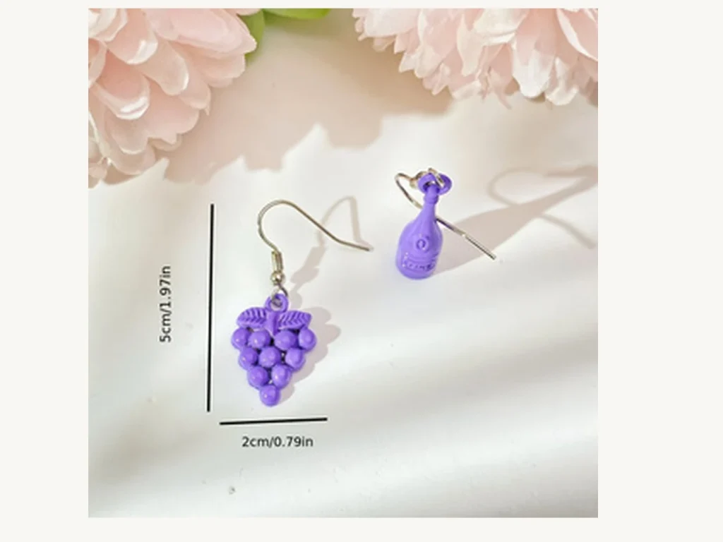 Grape and Wine Bottle Mismatched Drop Earrings size reference