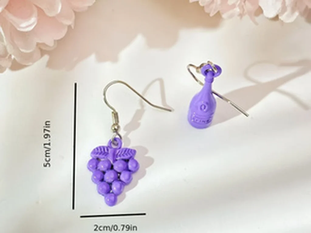 Grape and Wine Bottle Mismatched Drop Earrings product structure detail