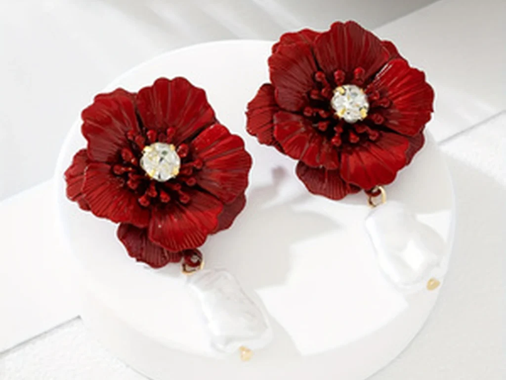 Colorful Flower Crystal and Faux Pearl Drop Earrings for boutique jewelry assortments