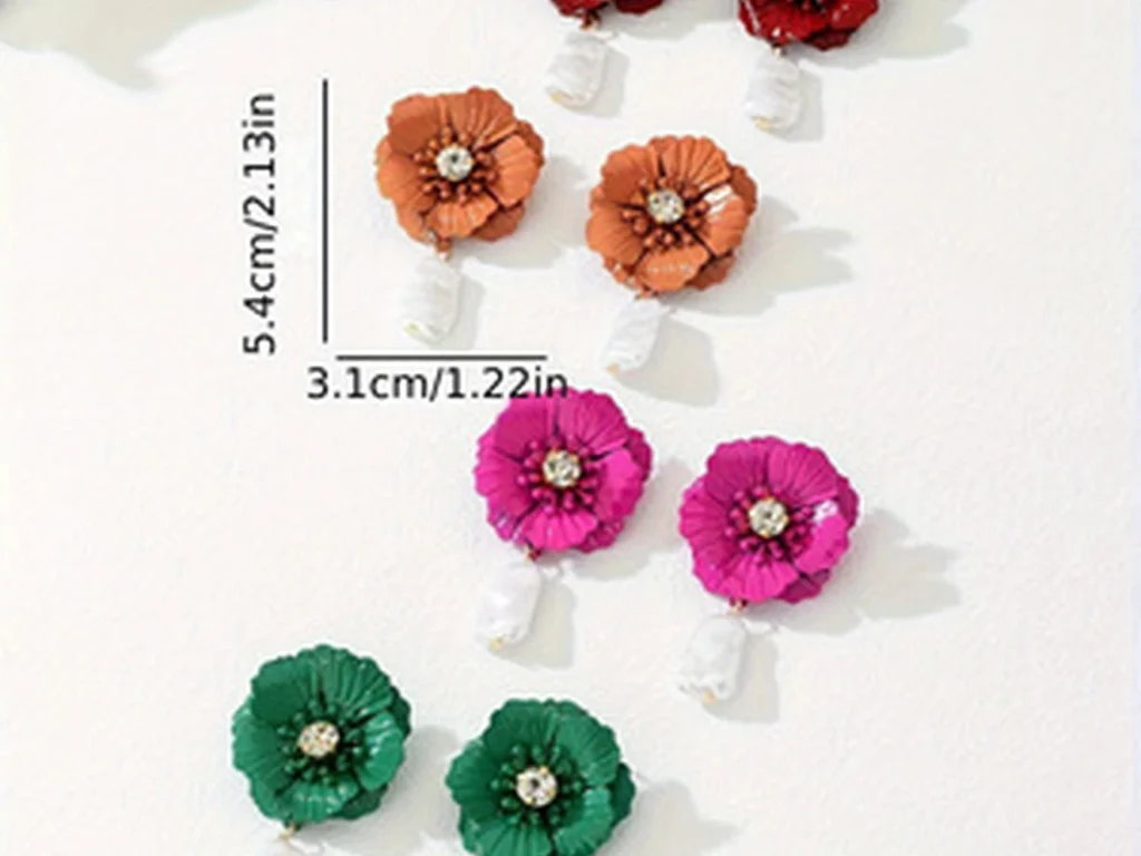 Colorful Flower Crystal and Faux Pearl Drop Earrings for gift and accessory shops