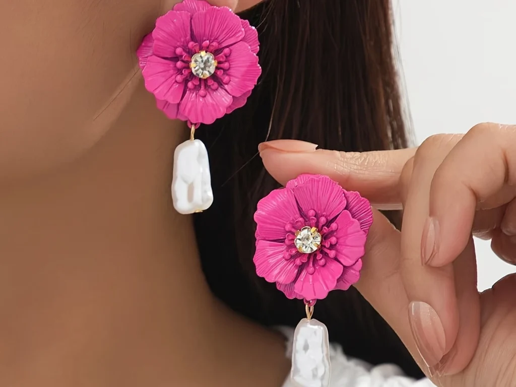 Colorful Flower Crystal and Faux Pearl Drop Earrings for private label collections