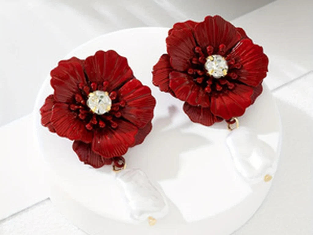 Colorful Flower Crystal and Faux Pearl Drop Earrings product structure detail