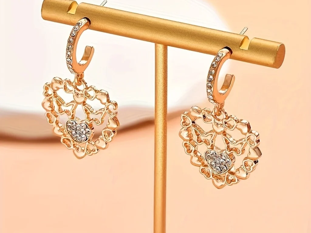 Gold-Tone Openwork Heart Drop Earrings for gift and accessory shops