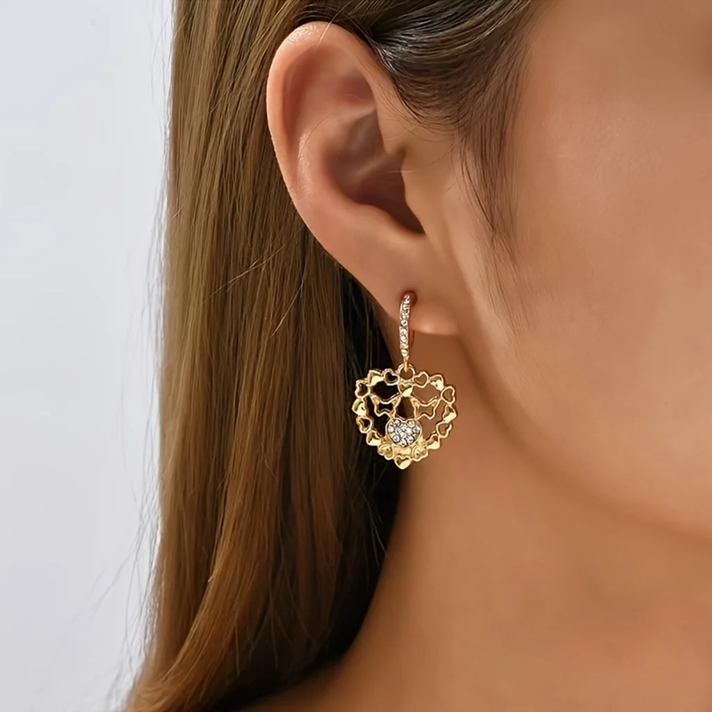 Gold-Tone Openwork Heart Drop Earrings front product view
