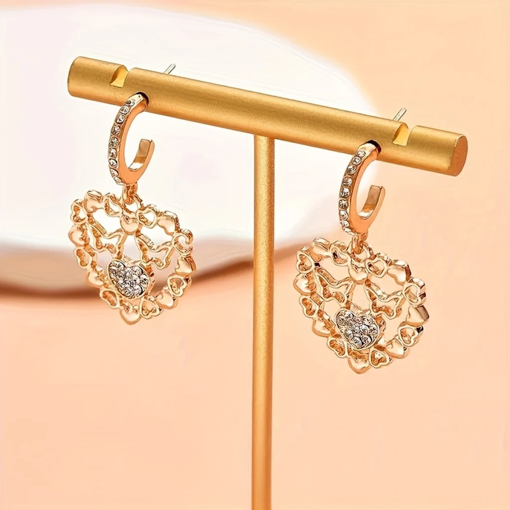 Gold-Tone Openwork Heart Drop Earrings alternate angle