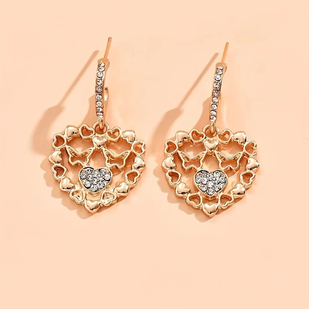 Gold-Tone Openwork Heart Drop Earrings styled or variant view