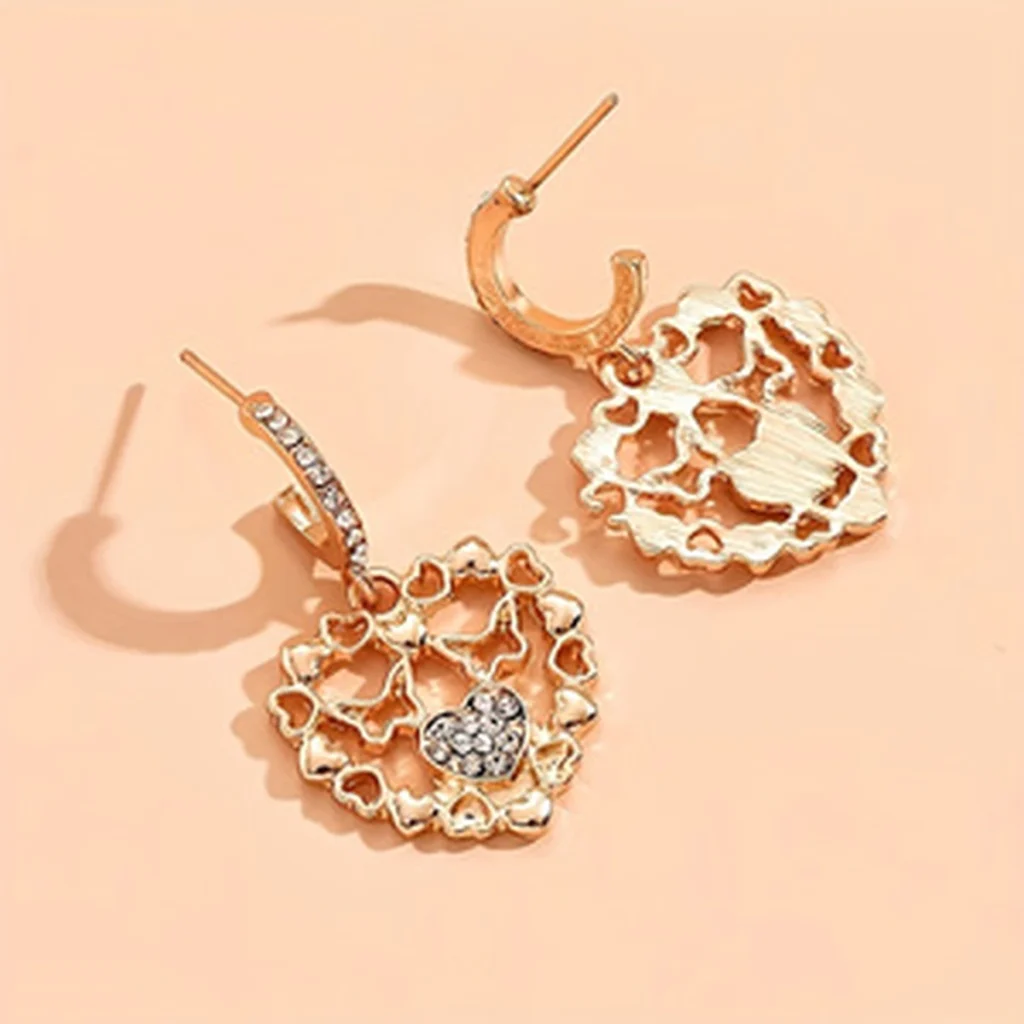 Gold-Tone Openwork Heart Drop Earrings additional product view